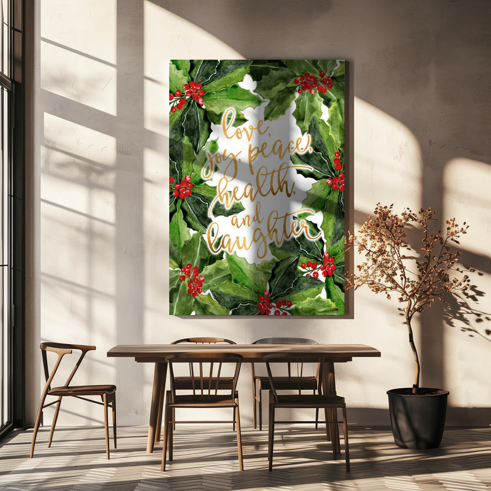 Holly floral art with holiday wishes | Canvas