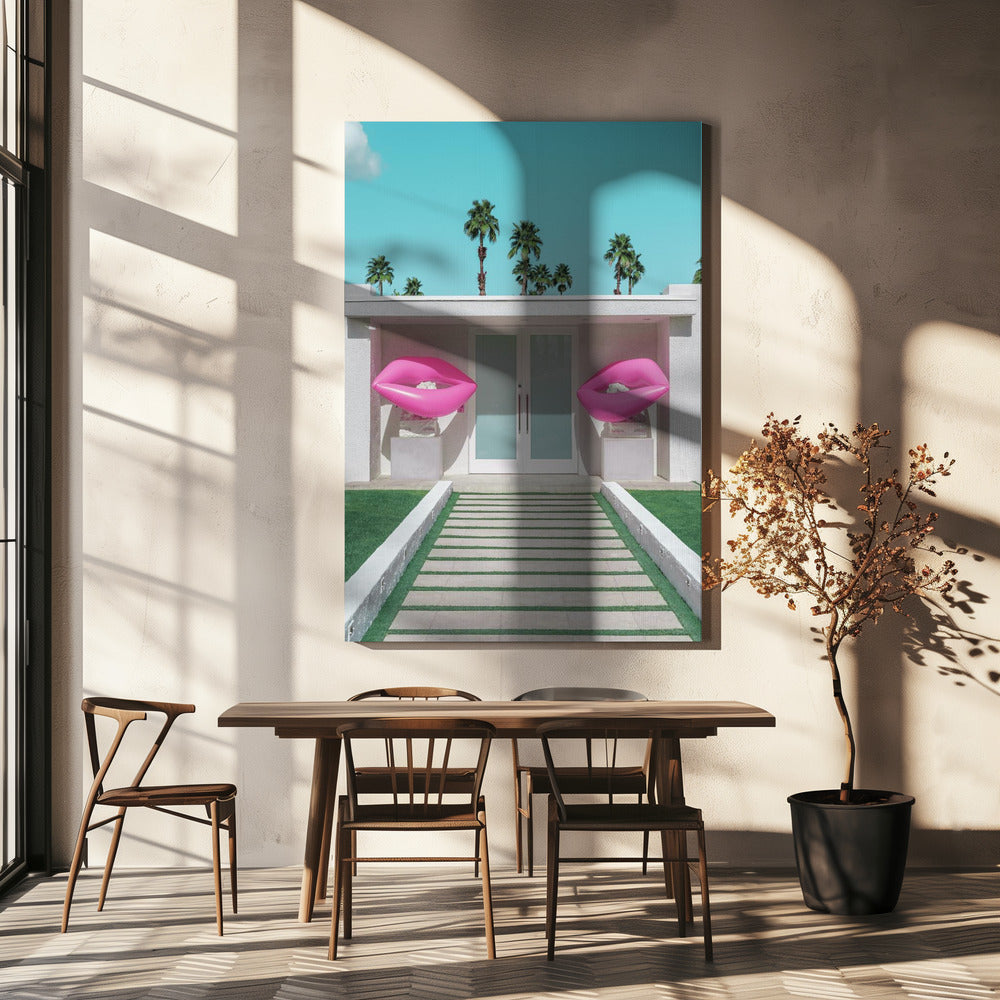 Mid-Century Modern House with Pink Lips | Canvas