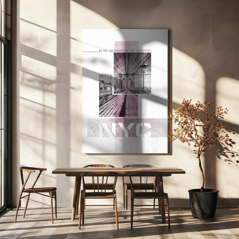 Poster Art NYC Brooklyn Bridge | pink marble | Canvas
