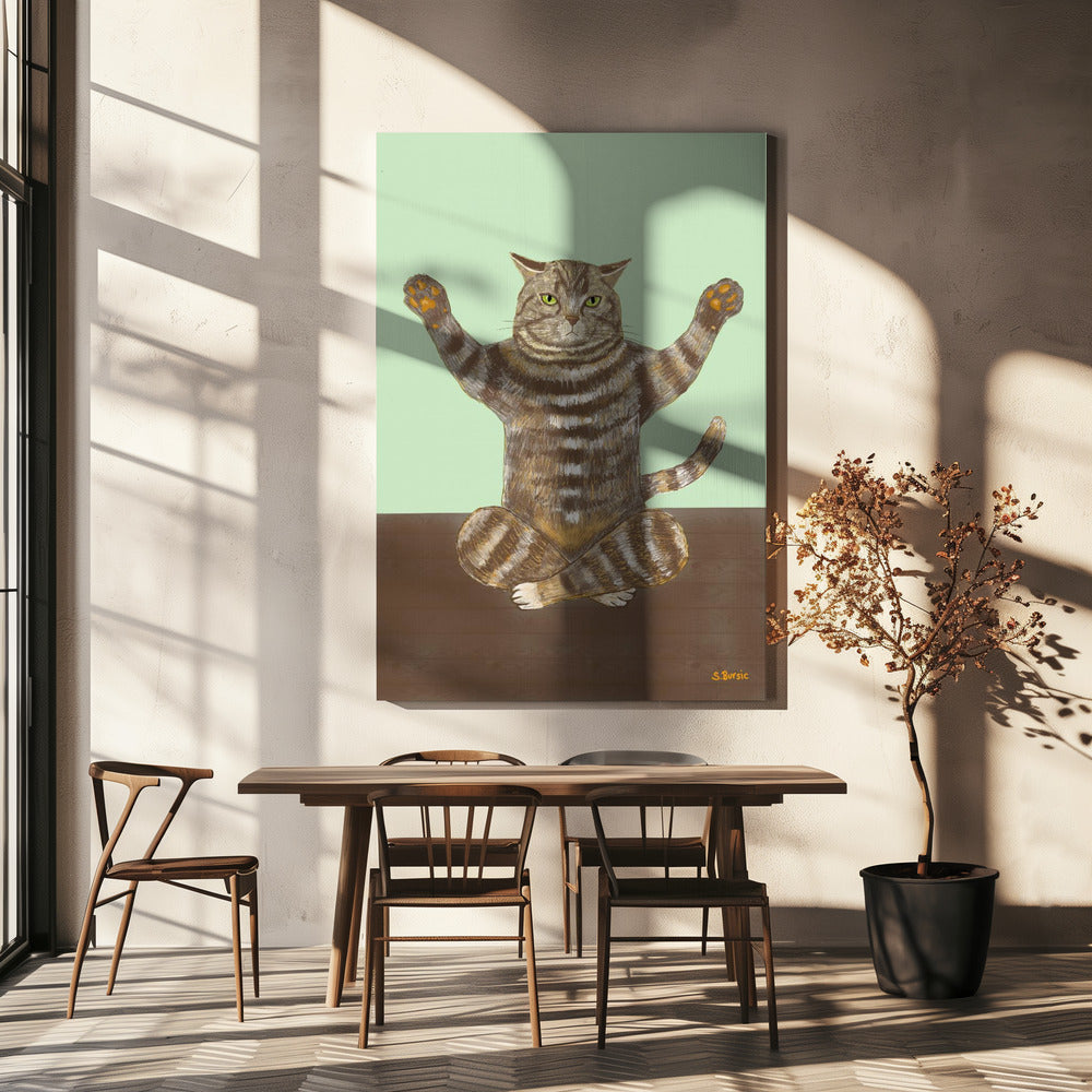 Yoga Cat Light Green Background | Canvas