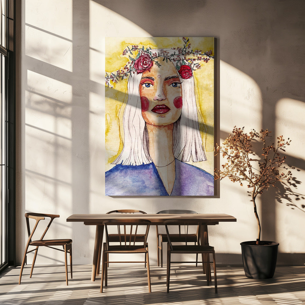 Lady with flower wreath | Canvas