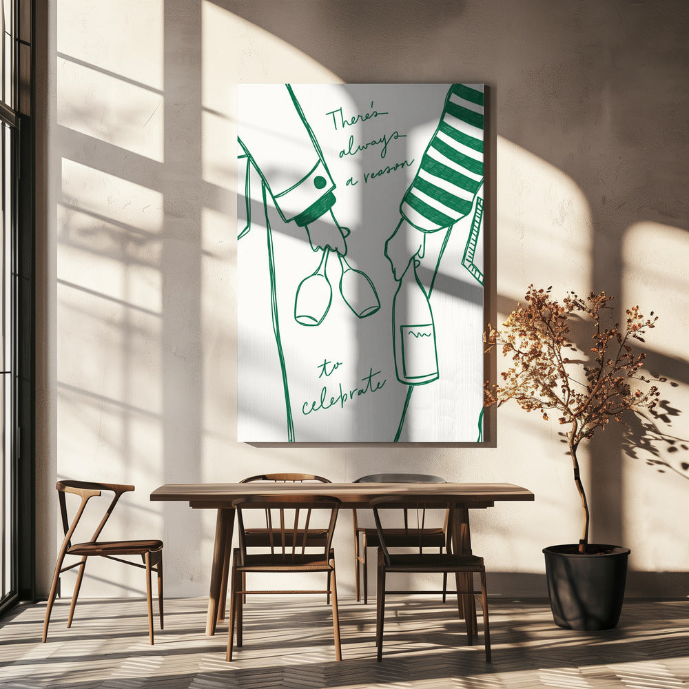 Woman holding wine bottle and wine glass (Green) - Wine Vin Femme Vert | Canvas