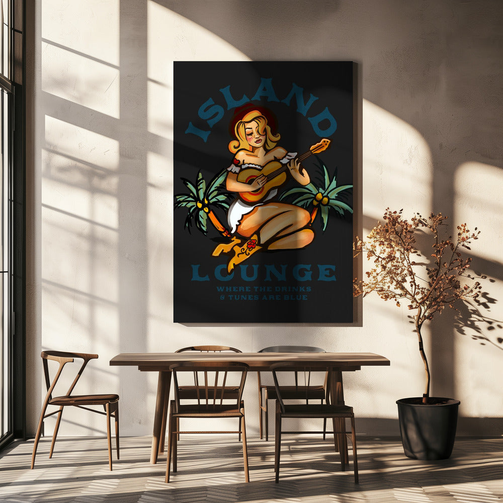 Island Lounge Tropical Pin Up Girl Playing Guitar | Canvas