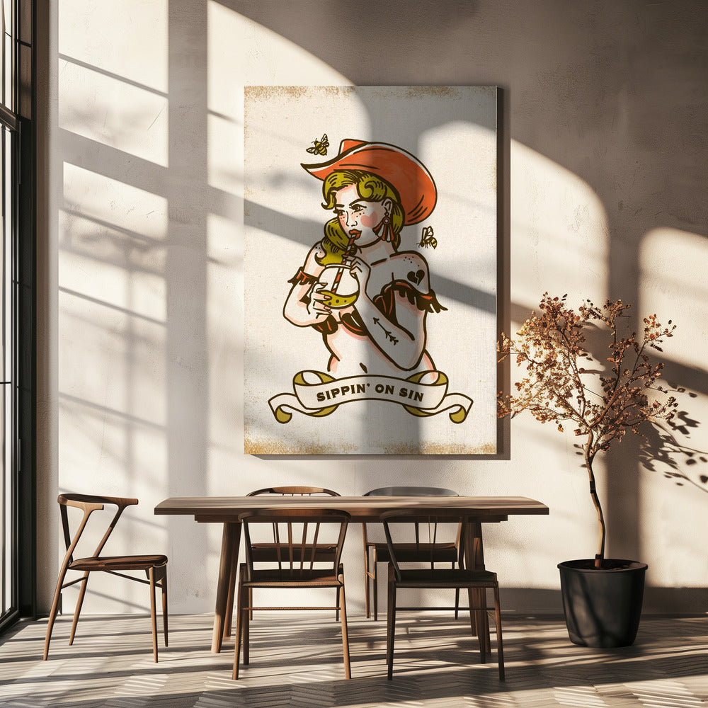 Sippin On Sin Cute & Sassy Cowgirl Art | Canvas