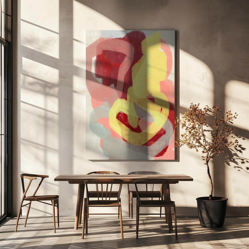 Abstract Painting In Pastel. Yellow, red and grey. | Canvas