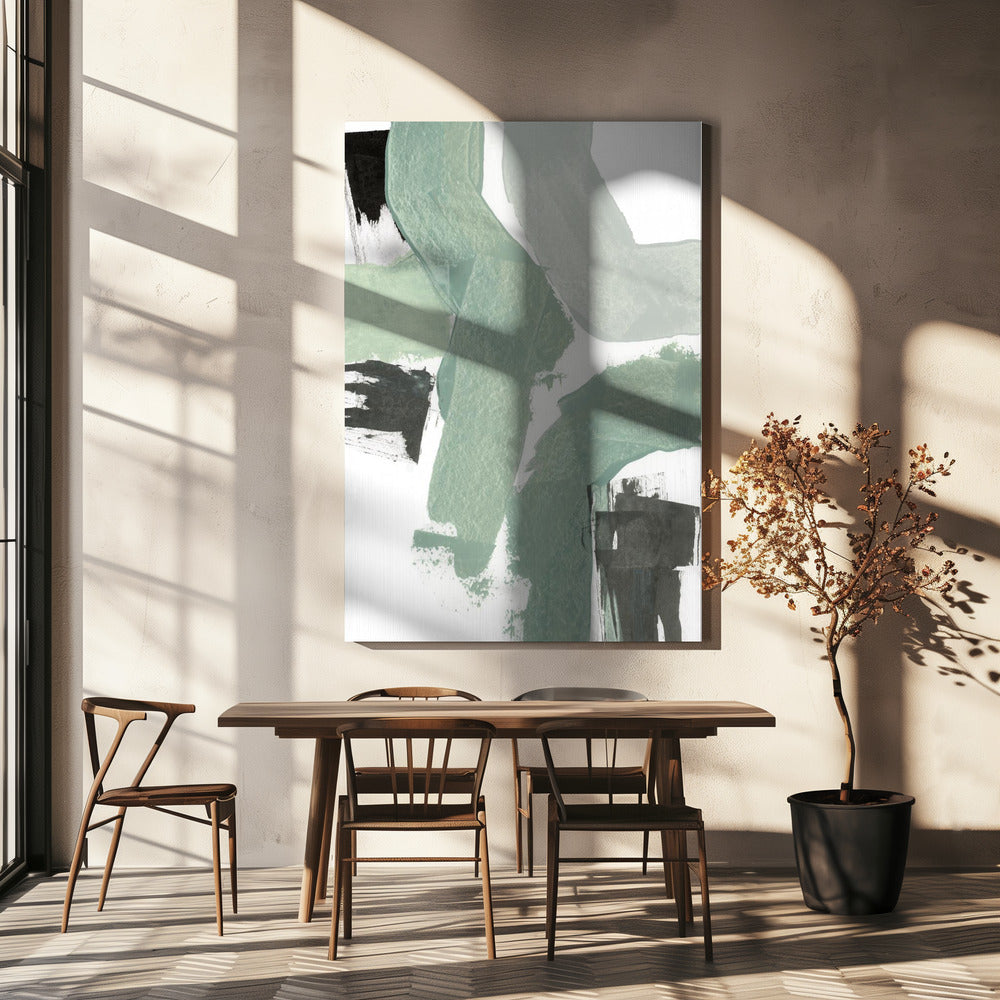 Abstract Green & Black Shapes No2 Print | Canvas