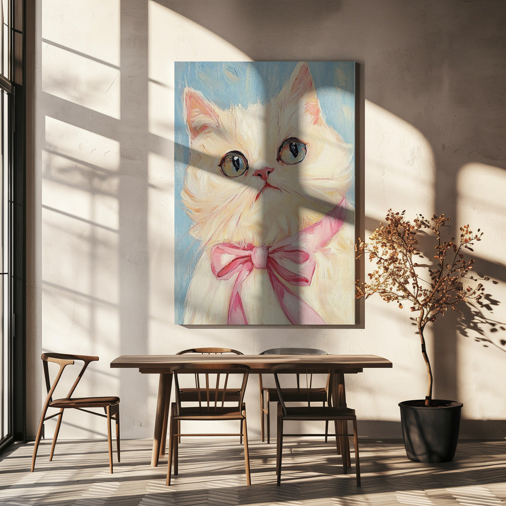 Pink Bow White Cat | Canvas