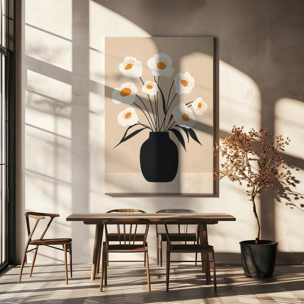 White Flowers in Black Vase | Canvas