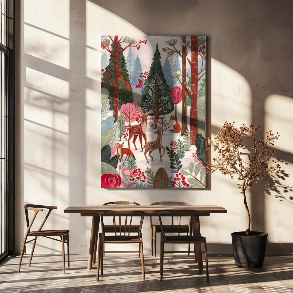 Animals in winter forest | Canvas