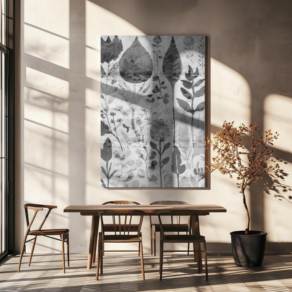 Floral Silhouettes in Grayscale | Canvas