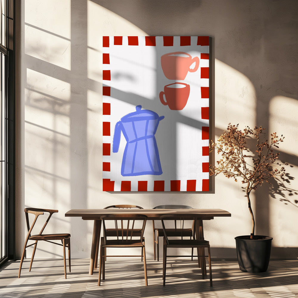 Minimalist Blue Coffee Pot and Two Pink Cups | Canvas