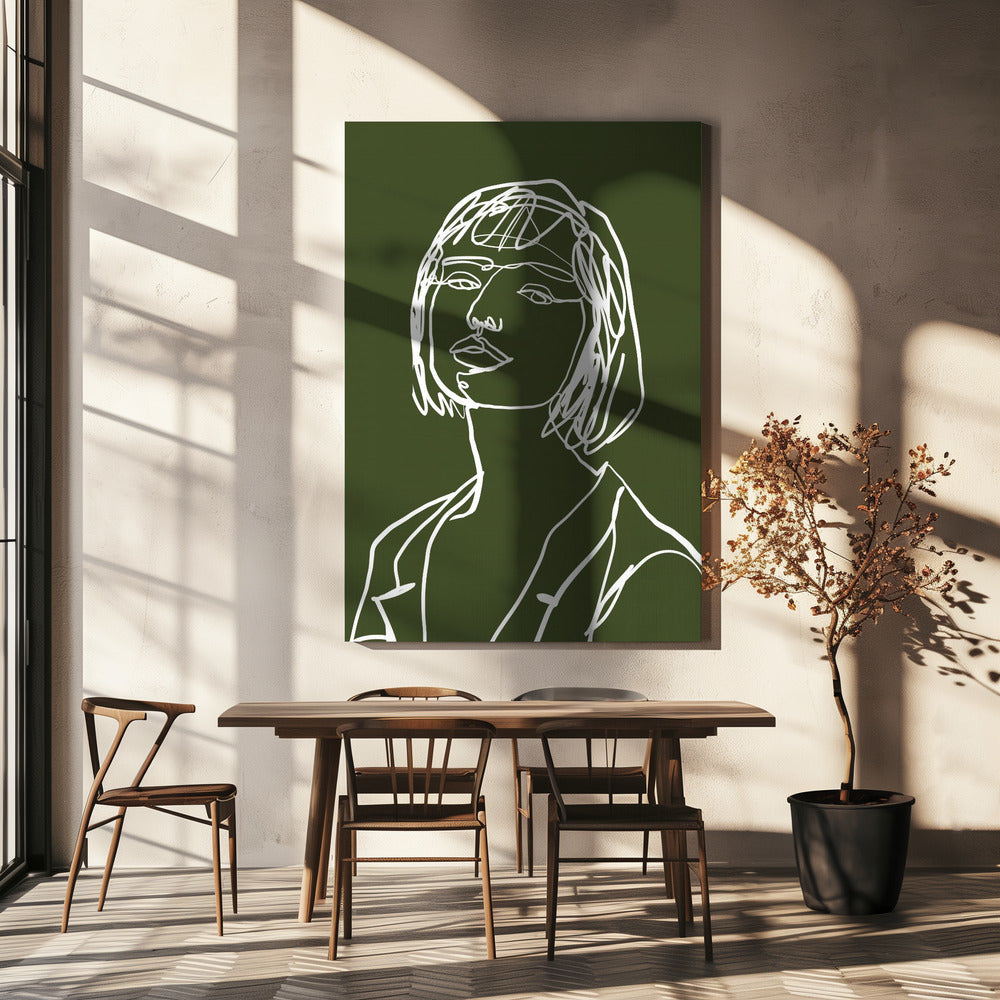 Line art female green | Canvas
