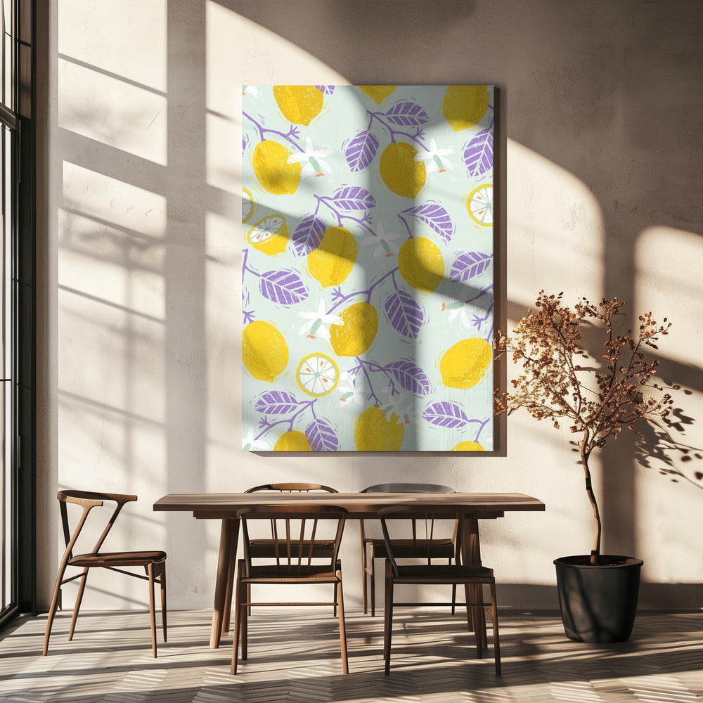 Yellow Lemons with Purple Leaves | Canvas