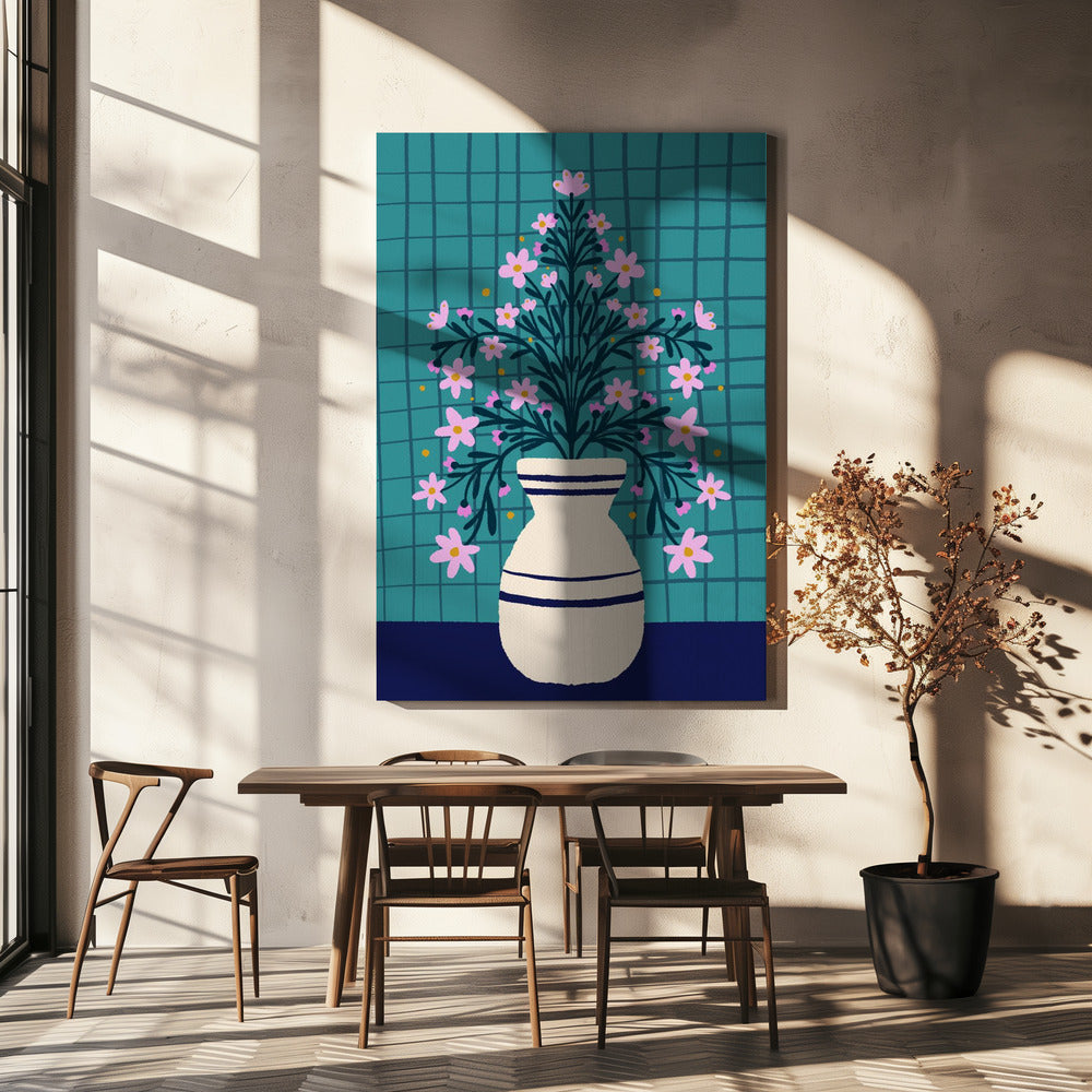 Turquoise Flowers In a Vase | Canvas