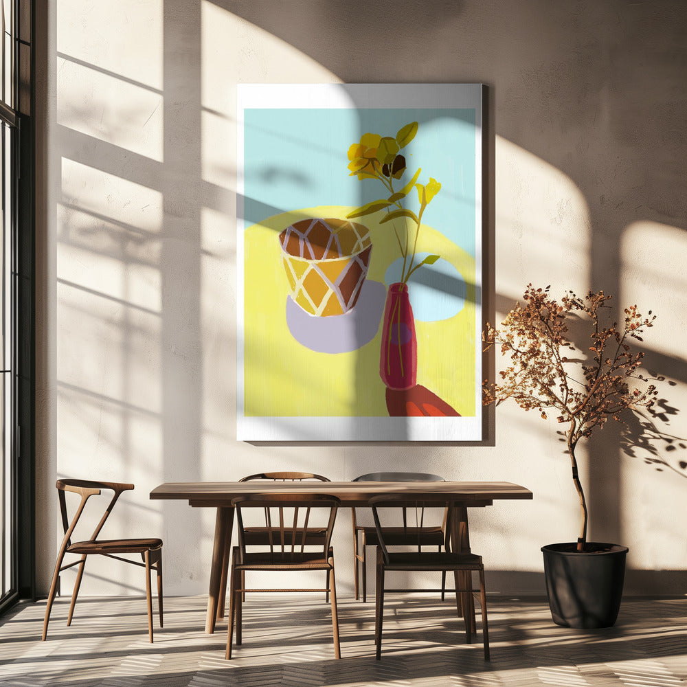 Yellow Flowers in a Red Pot | Canvas