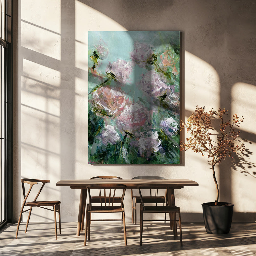 Floral Brushstrokes in Pink and Green | Canvas