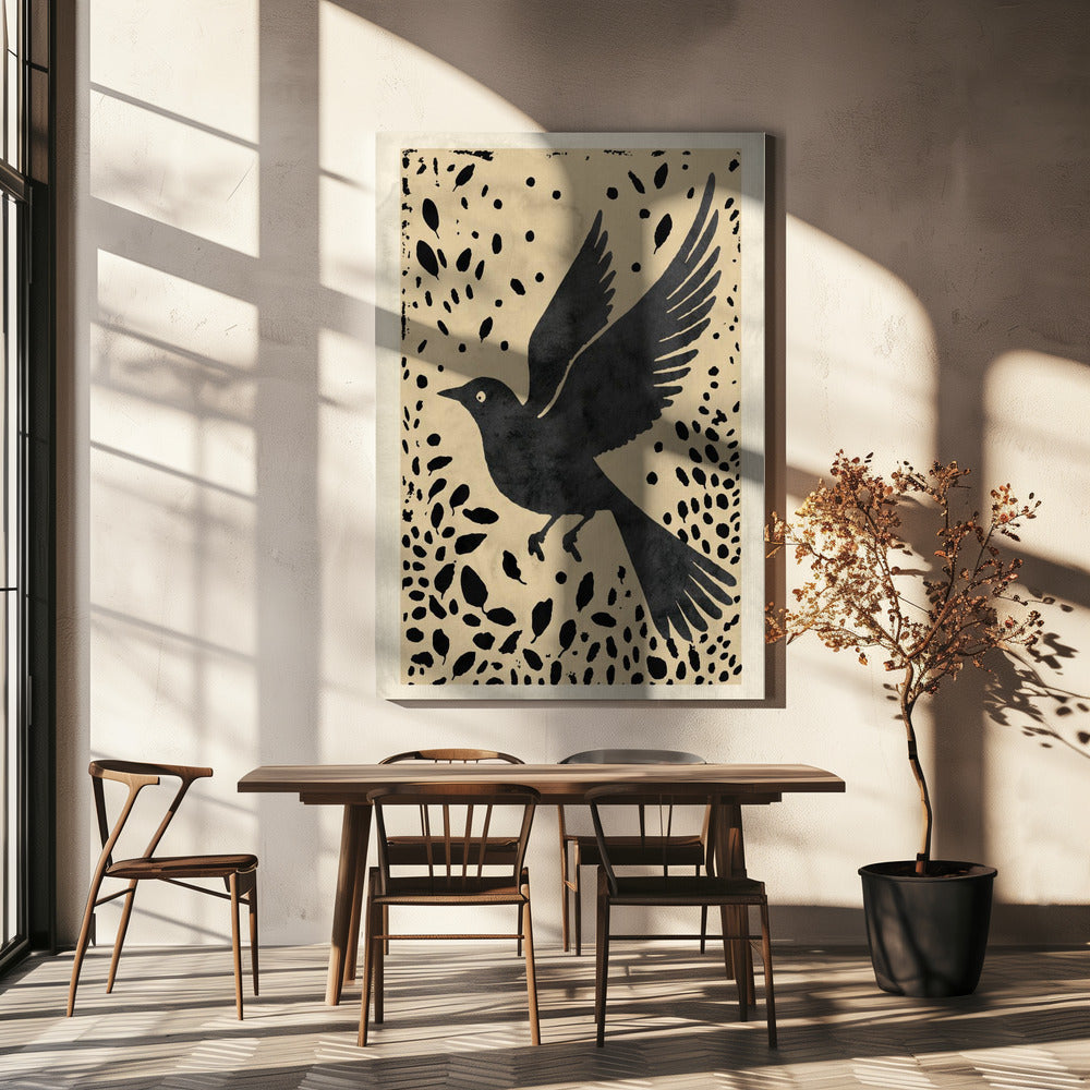 Bird In Flight Surrounded By Scattered Leaves | Canvas