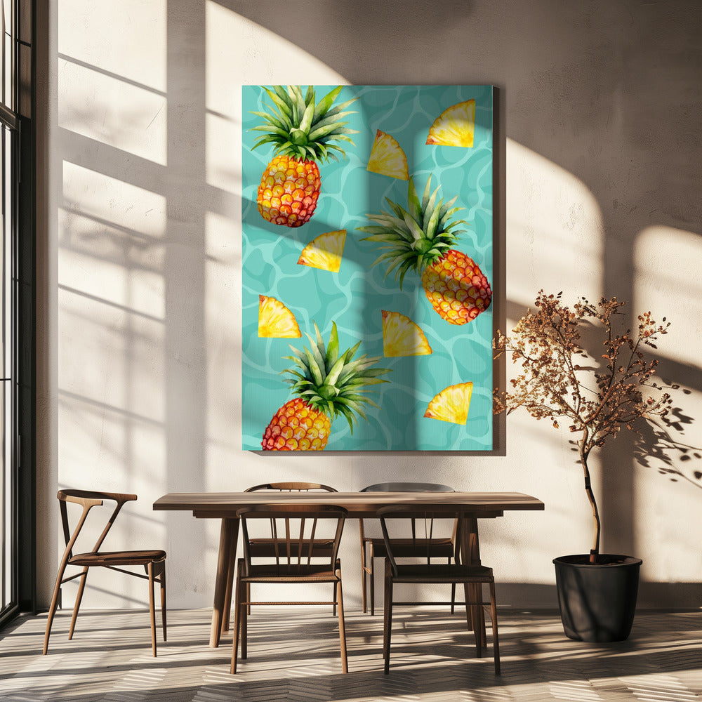 Exotic Pineapple & Slices Aesthetic Pattern - Tropical Summer watercolor | Canvas