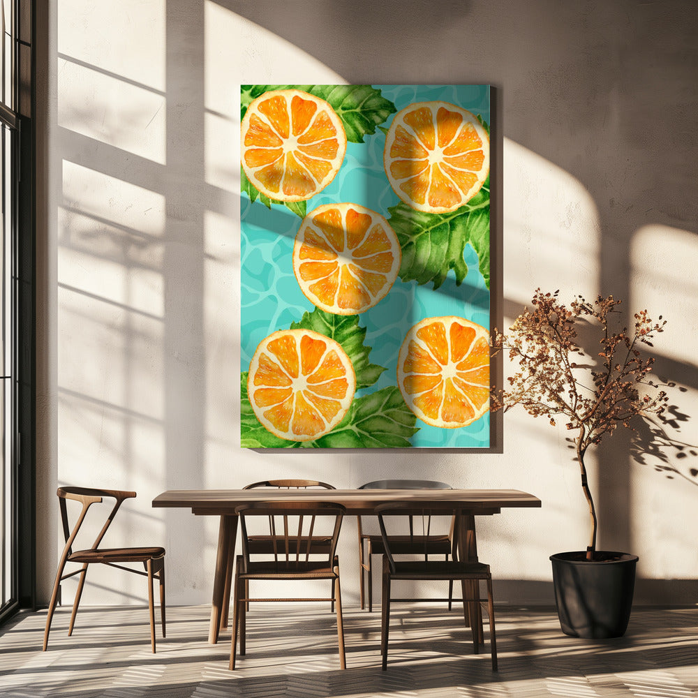 Vibrant Aesthetic Pattern of Orange Slices and Leaves - Refreshing Summer Watercolor | Canvas