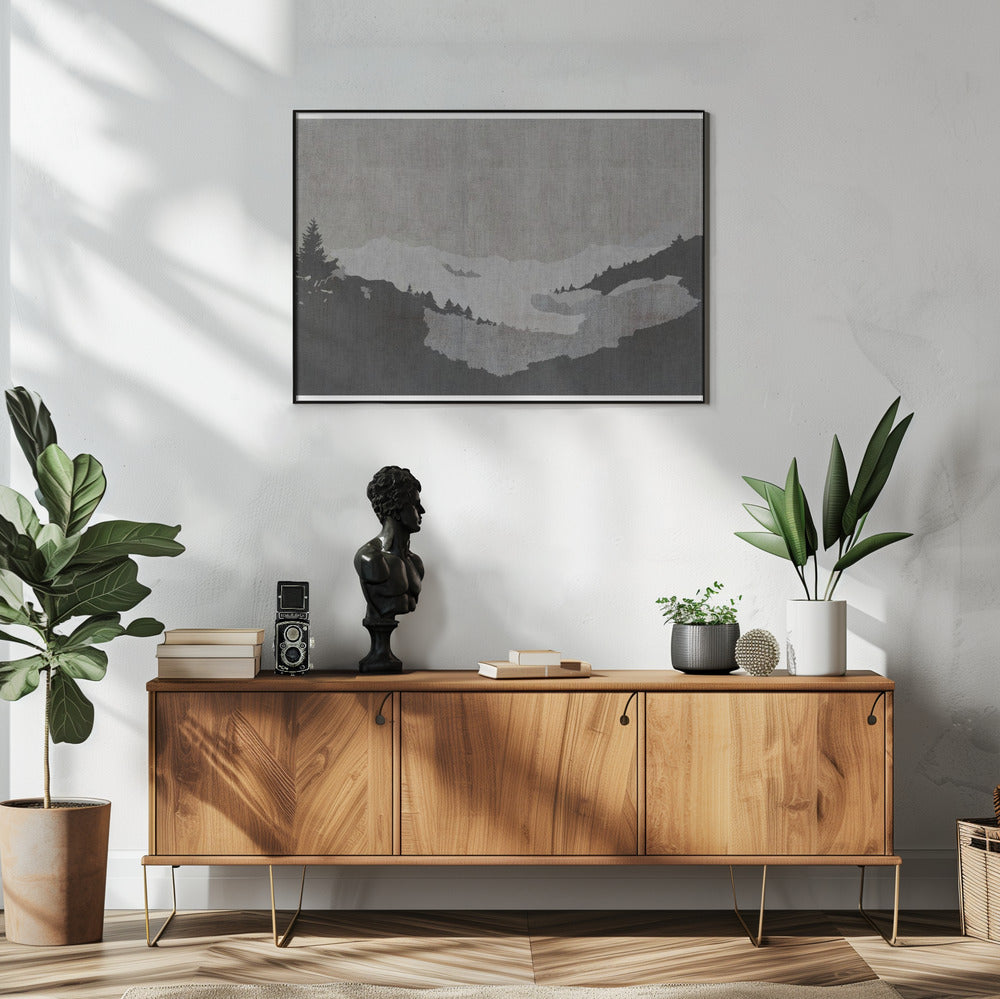 Misty Lake Landscape in Ink Wash Style | Poster
