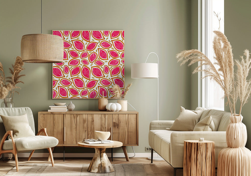 Coral Glitter Scattered Leaves Polka Dot | Canvas