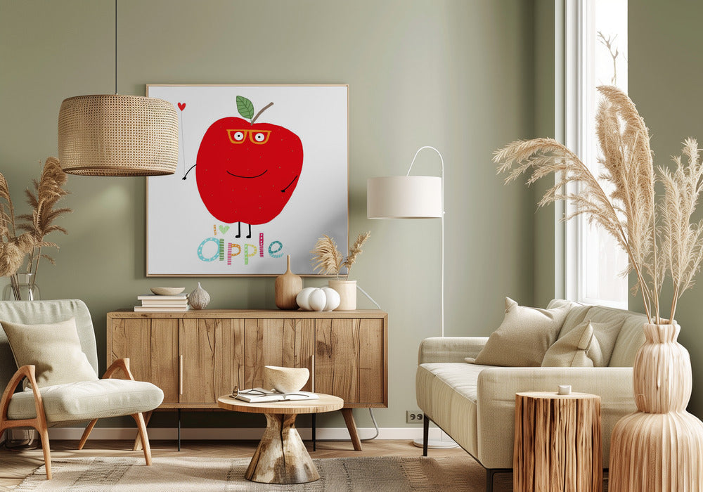 I Love Apple! Happy Apple Holding a Love Heart. | Canvas