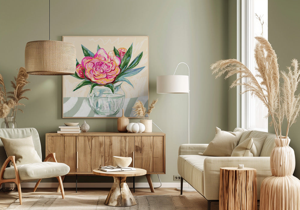 Peony in Glass Vase | Canvas