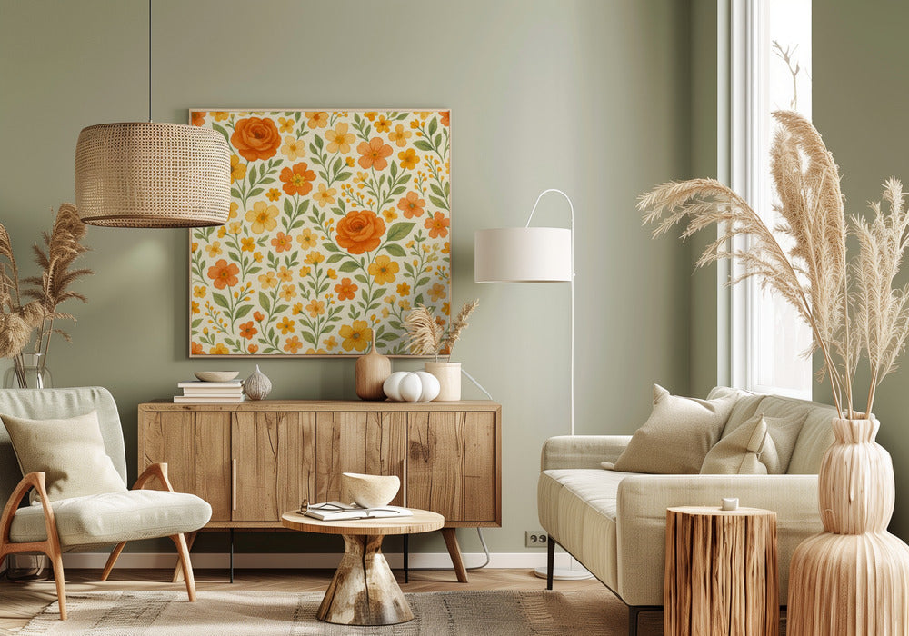 Orange Rose Meadow | Canvas