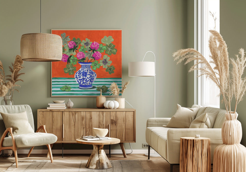 Clovers and Pink Blossoms | Canvas