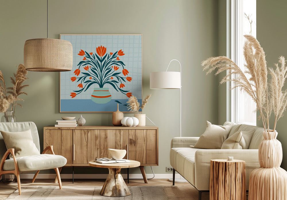 Tulips in a vase - turquoise | Canvas