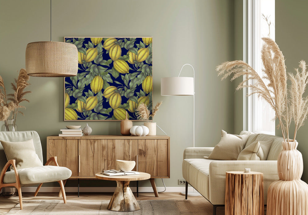 Yellow Lemon with Green Leaves | Canvas