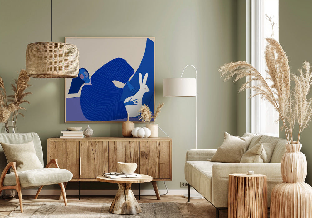 Blue lady with rabbit | Canvas