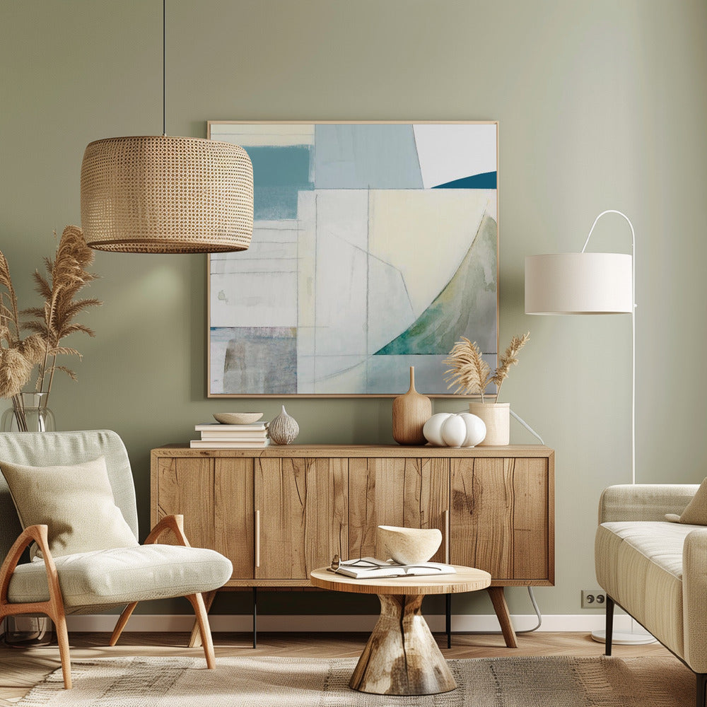 Abstract Blue and White Shapes Neutral No 1 Print | Canvas