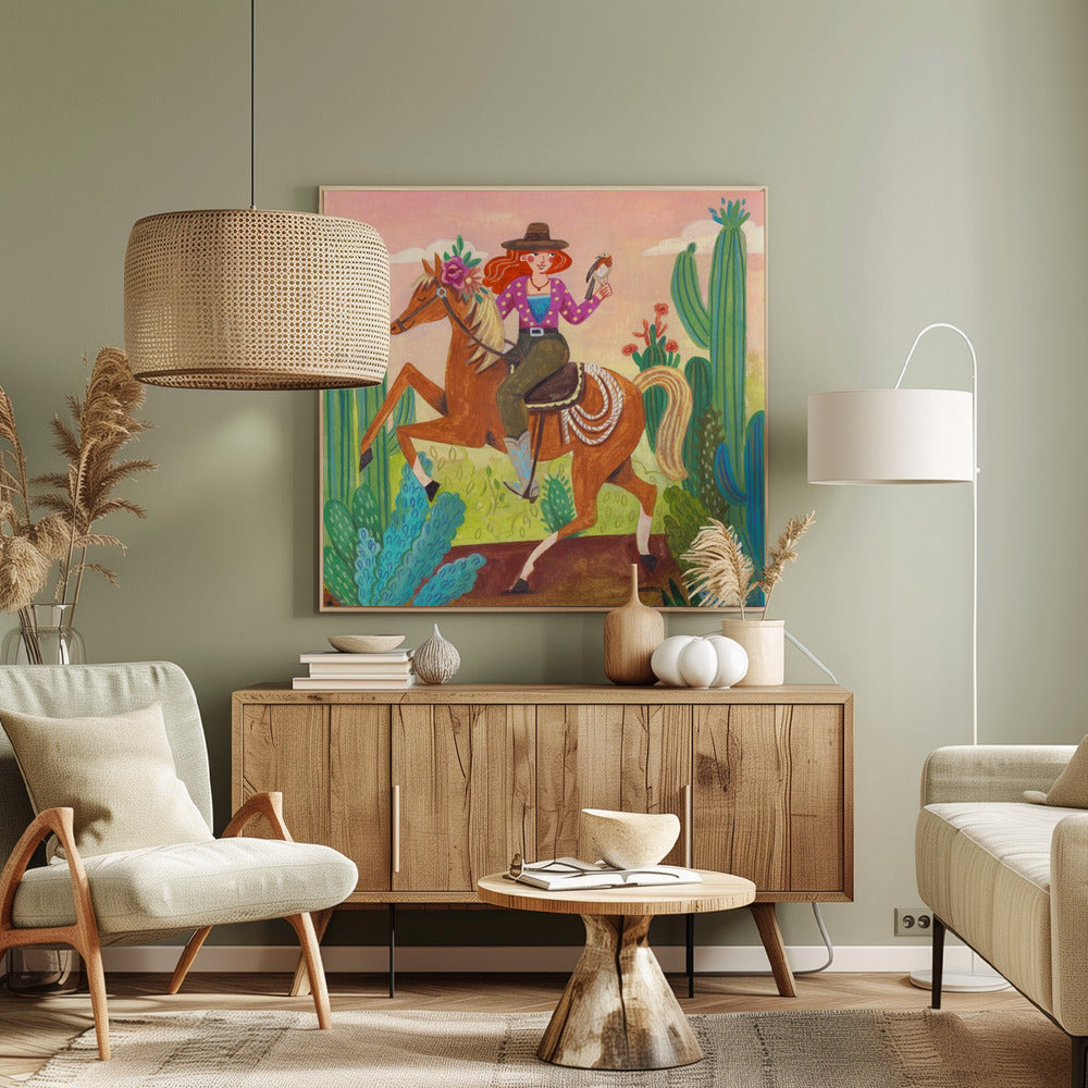 Cowgirl on horse in the desert | Canvas