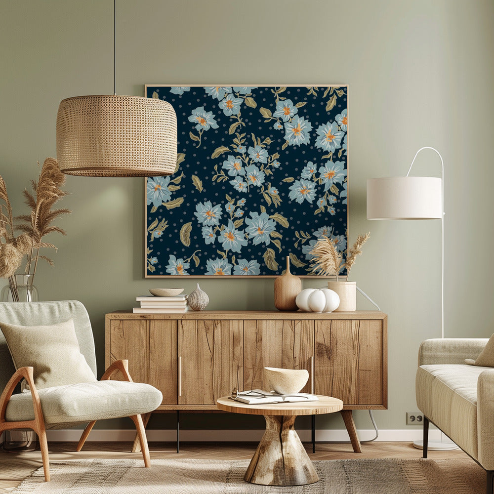 Floral Heritage bouquet moonshine blue pattern | Canvas