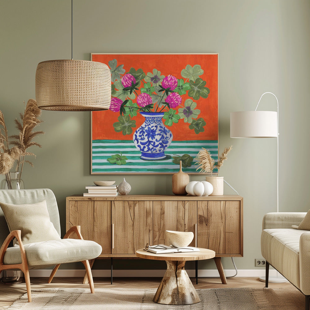 Clovers and Pink Blossoms | Canvas