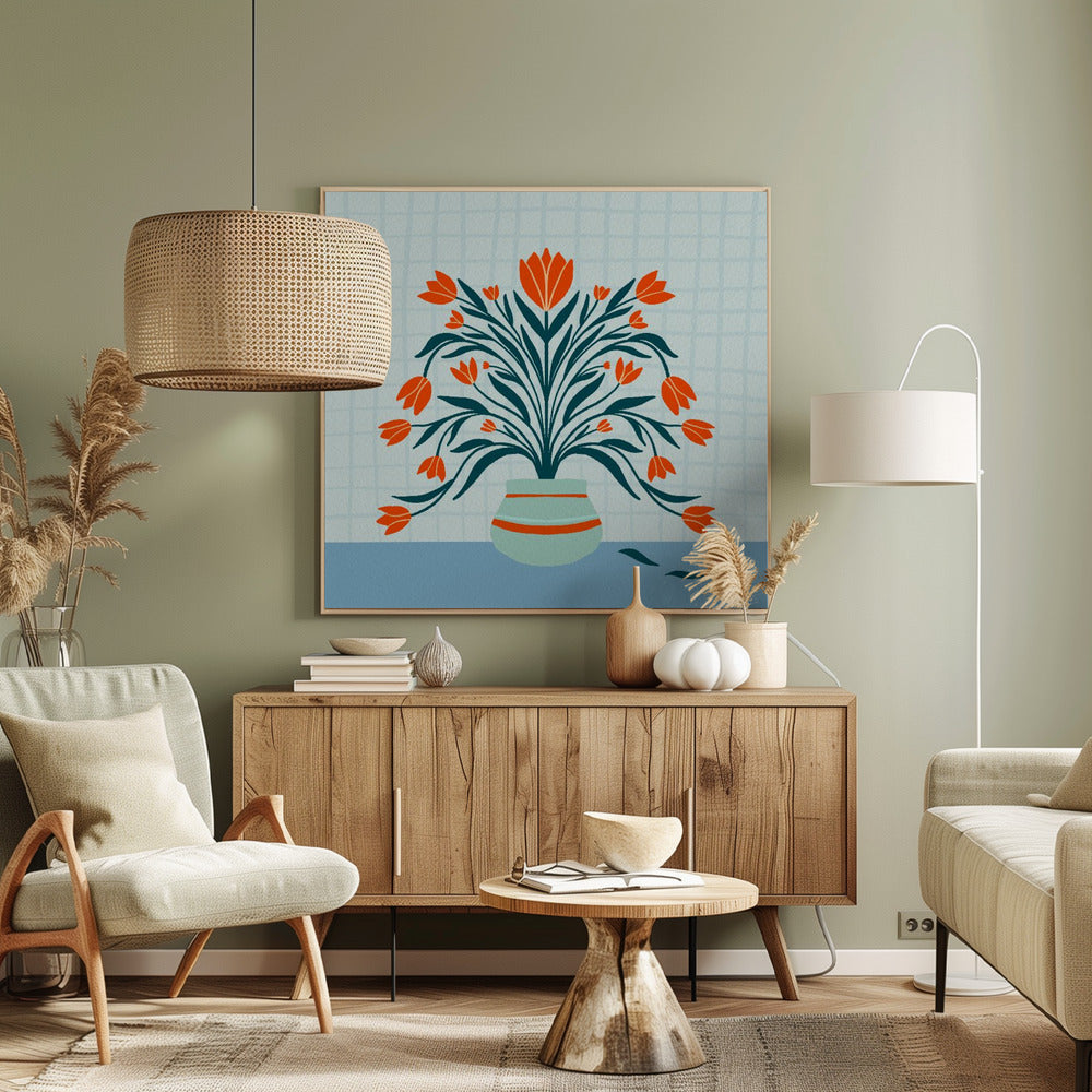 Tulips in a vase - turquoise | Canvas
