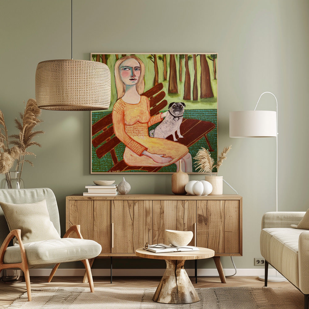 Lady with Dog Pug | Canvas