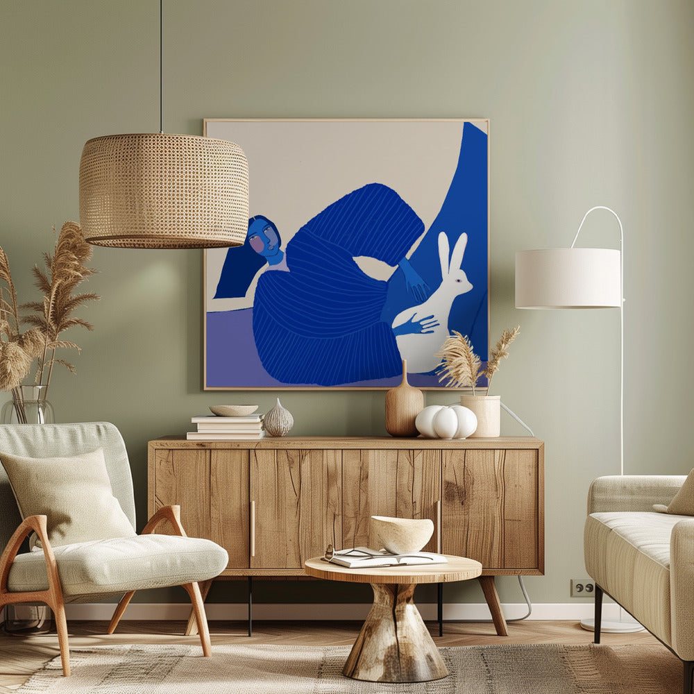 Blue lady with rabbit | Canvas
