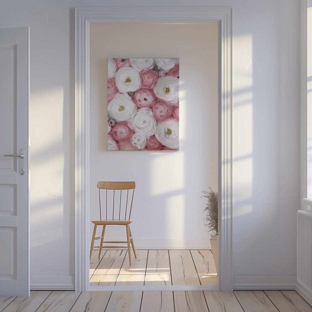 Scattered ranunculus in muted pink I | Canvas