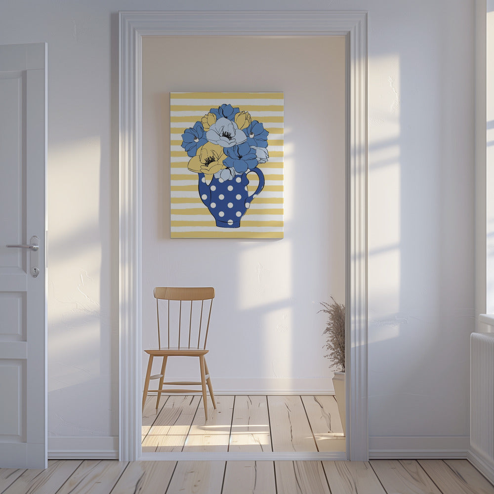 Blue and Yellow Flowers in a Polka Dot Vase | Canvas