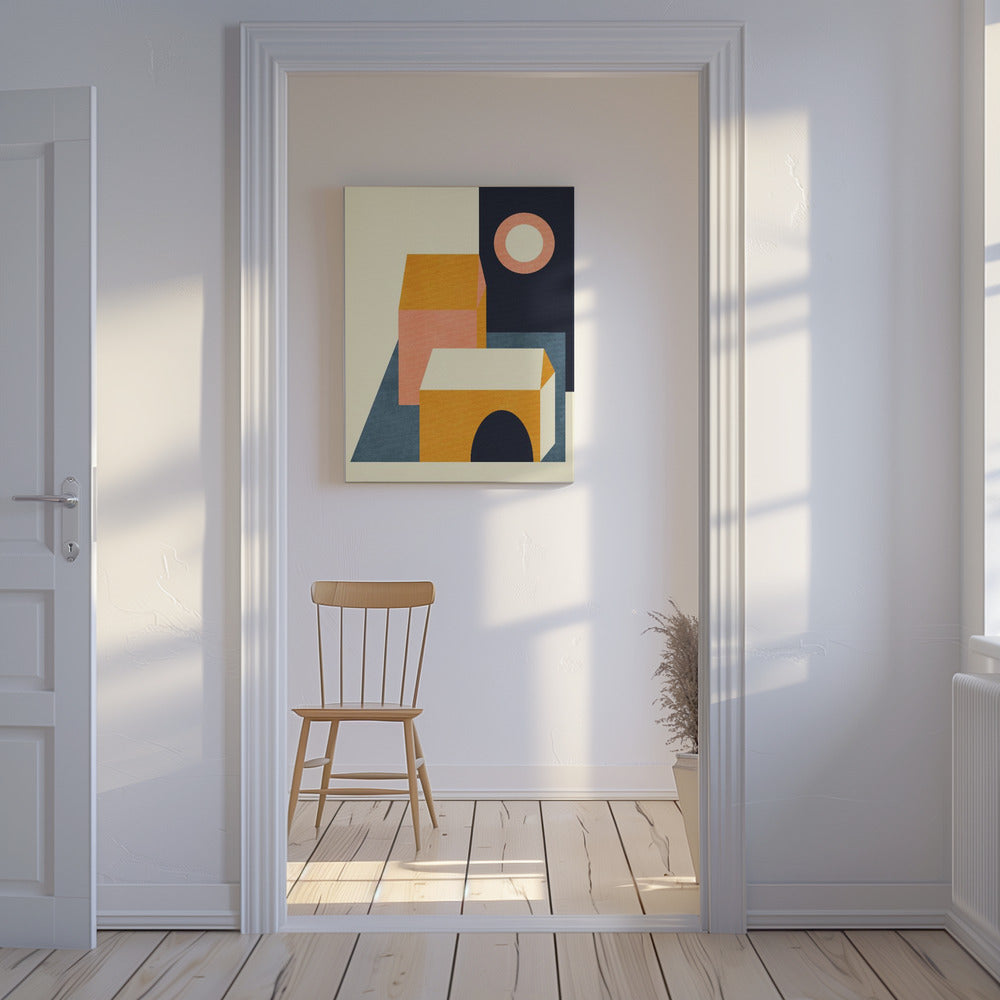 Rainbow Plus Shapes Blue Mustard11 | Canvas