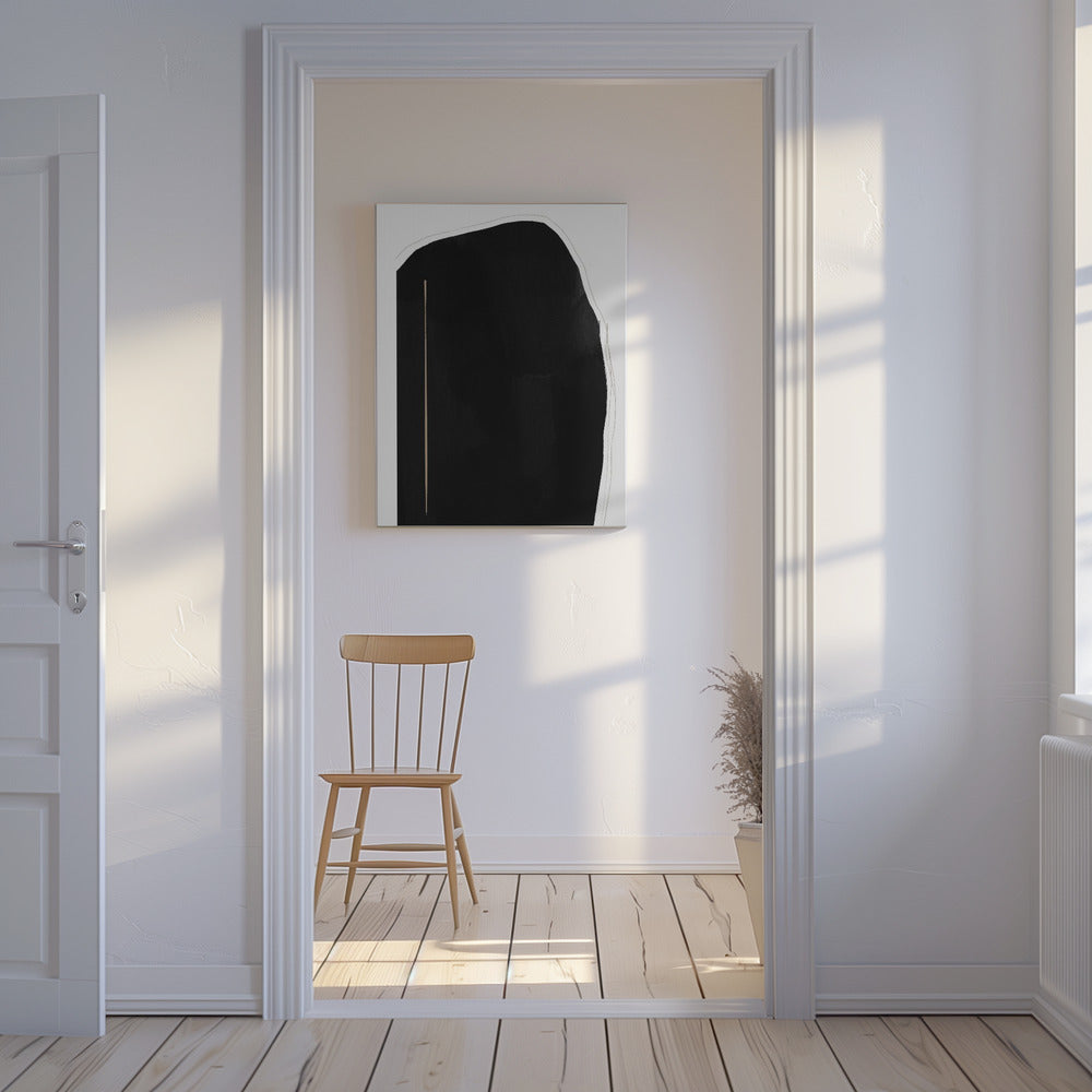 Irregular Black Shape With A Thin Vertical Line | Canvas