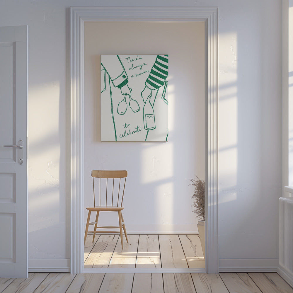 Woman holding wine bottle and wine glass (Green) - Wine Vin Femme Vert | Canvas