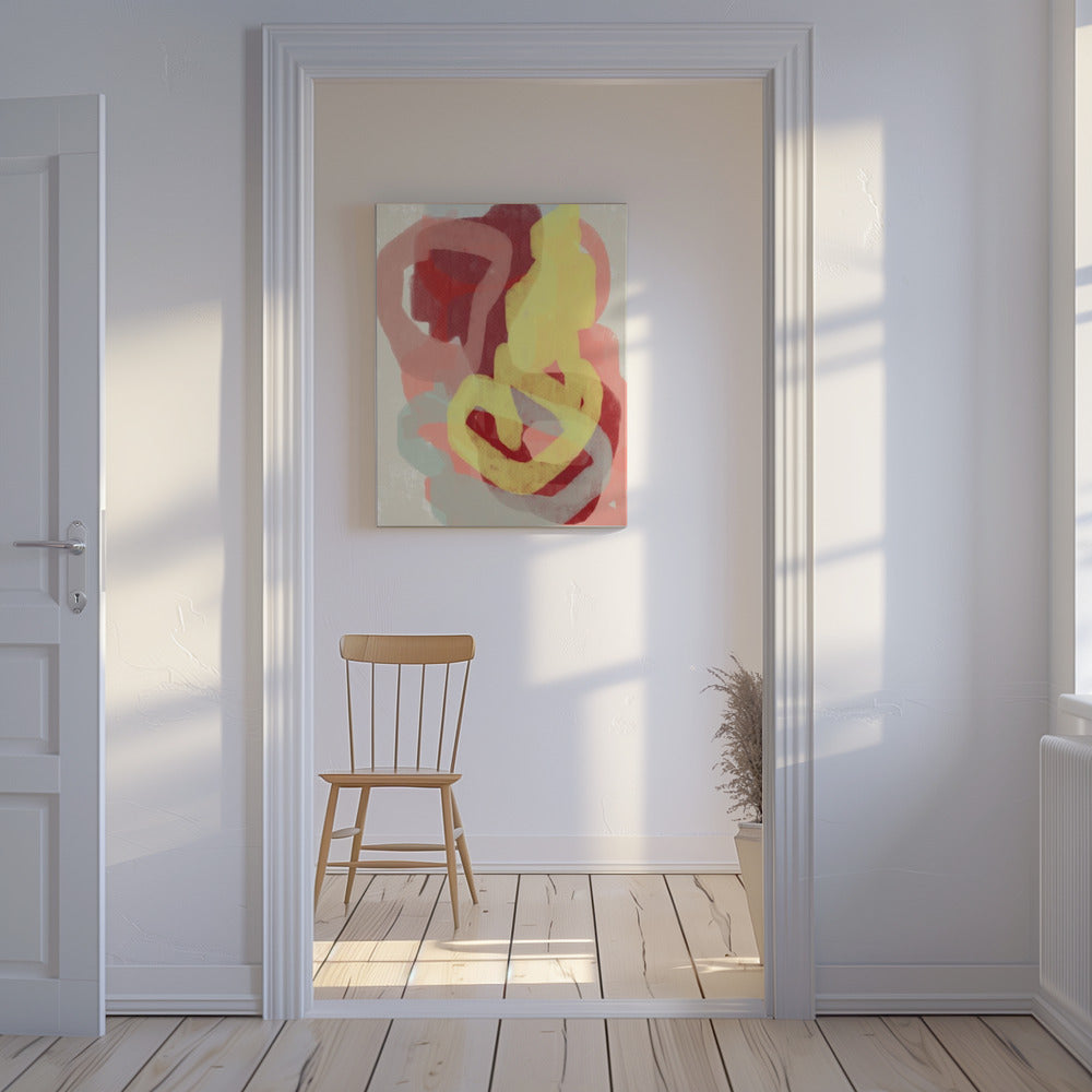 Abstract Painting In Pastel. Yellow, red and grey. | Canvas