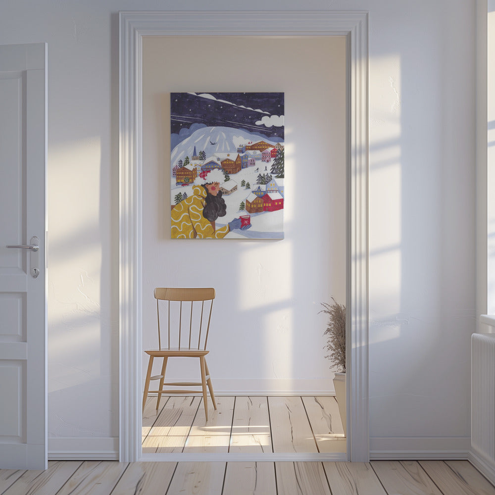 Winter Scene woman with coffee | Canvas