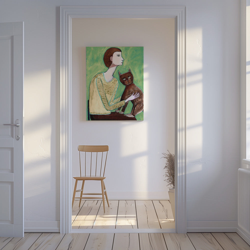 Woman with cat | Canvas