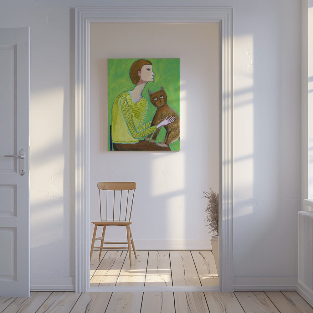 Woman with cat | Canvas