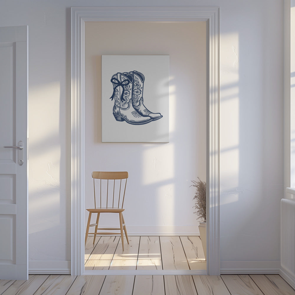 Navy Blue Cowgirl Boots with Bow | Canvas