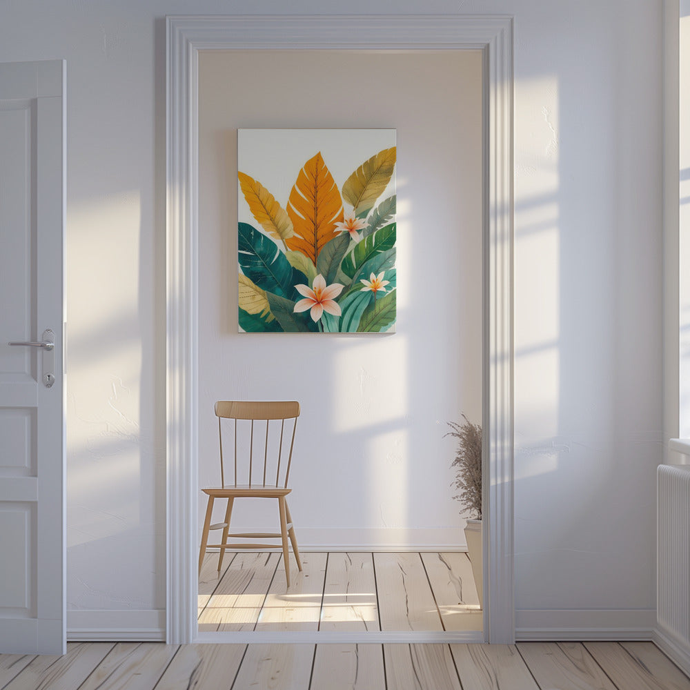 Tropical Leaves And Delicate Flowers | Canvas